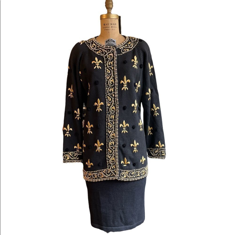 Vintage Michael Simon Beaded and Embroidered Knitted Skirt suit size 2